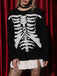 Black 1950s Halloween Skeleton Print Knit Sweater