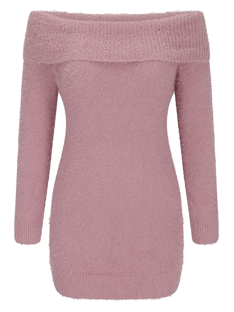 1980s Off-Shoulder Mohair Long Sleeves Dress