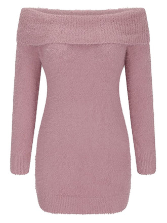 1980s Off-Shoulder Mohair Long Sleeves Dress