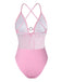 Pink 1950s Spaghetti Strap High-Leg Solid Swimsuit