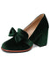 Solid Velvet Bow Detail Block Heel Shoes
