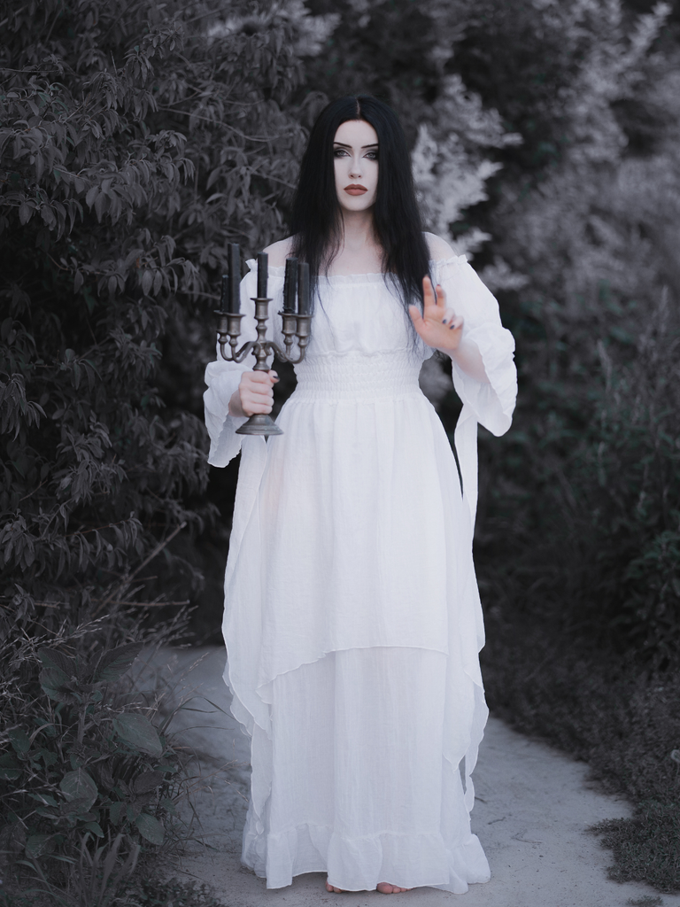 1980s Gothic Bell Sleeve Irregular Hem Dress