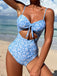 Blue 1950s Spaghetti Straps Hollow Floral Swimsuit
