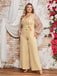 [Plus Size] Light Yellow 1980s Sequined Tassel Mesh Bow Jumpsuit