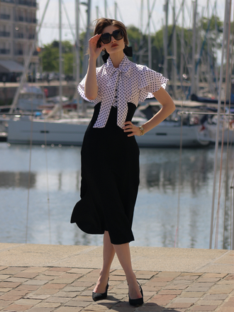 Black 1930s Dots Tie Neck Mermaid Dress