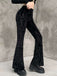 Black 1980s Punk Vine Print Velvet Bootcut Pants