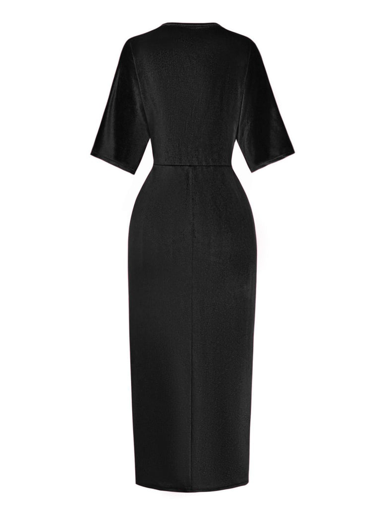 1960s Solid Velvet Half-Sleeve Dress