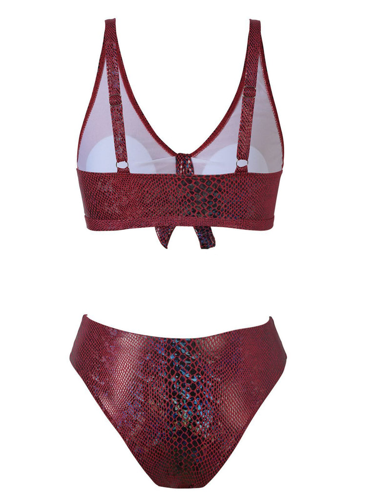 1970s Snakeskin Metallic Tie-Front Bikini Set
