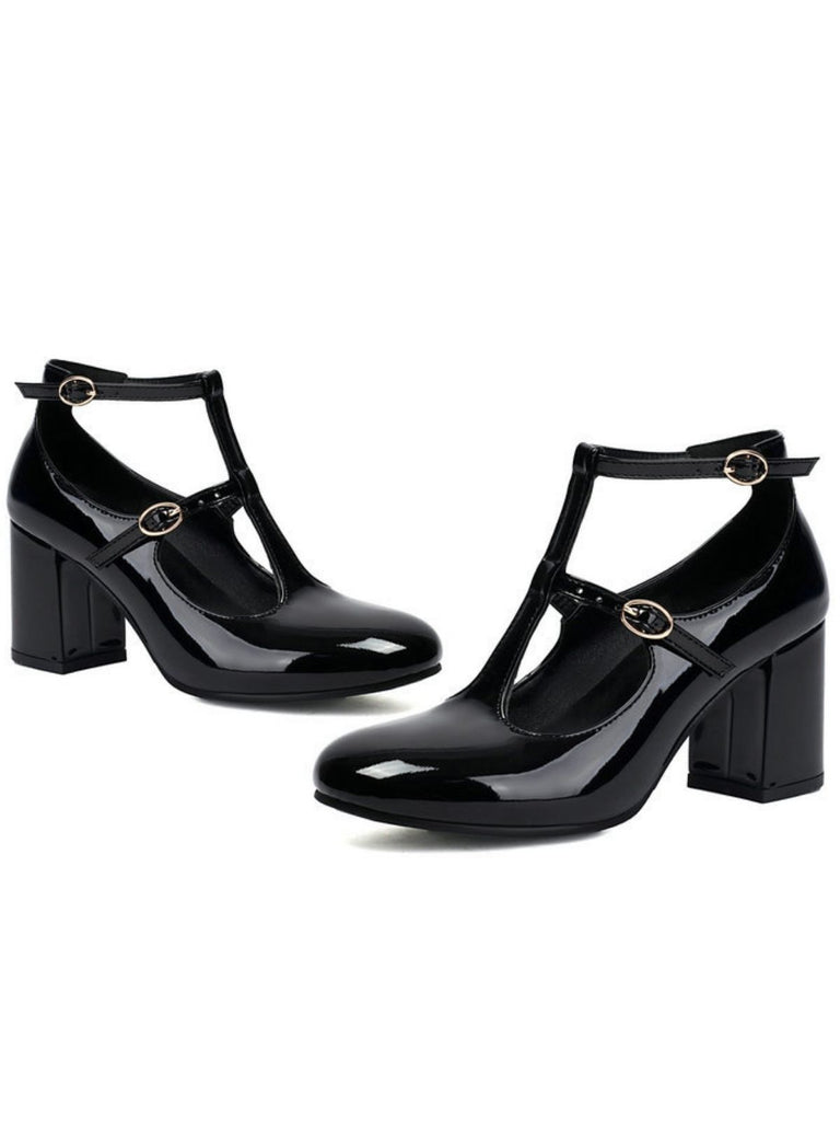 Patent T-Strap High Heel Pumps