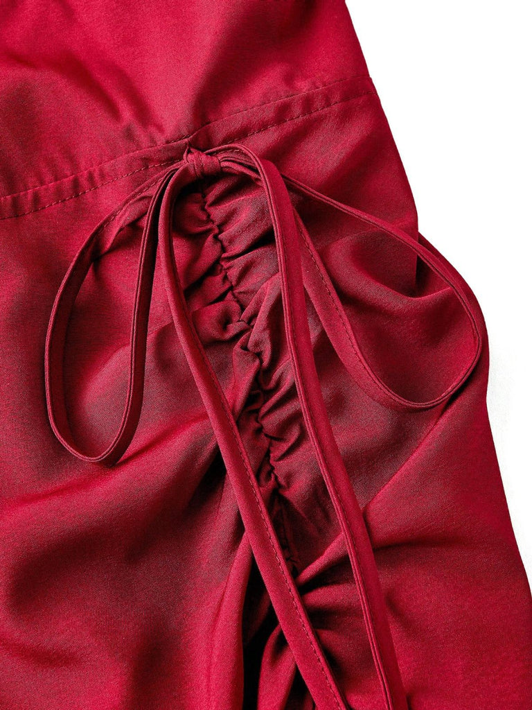 1950s Suspender Ruched Tiered Ruffle Hem Dress