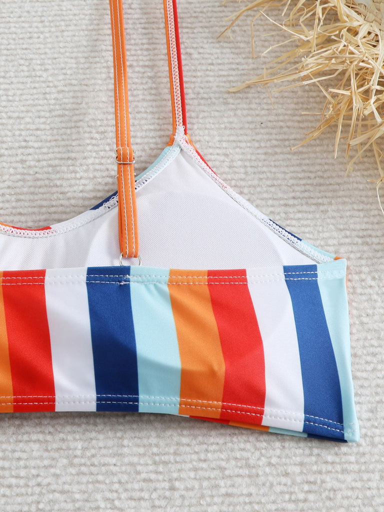 1940s Spaghetti Strap Bow Contrast Stripes Bikini