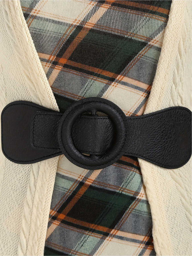 [Plus Size] 1940s Bow Plaid Knit Dress