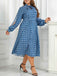 [Plus Size] Blue 1940s Lace Up Puff Sleeve Dress