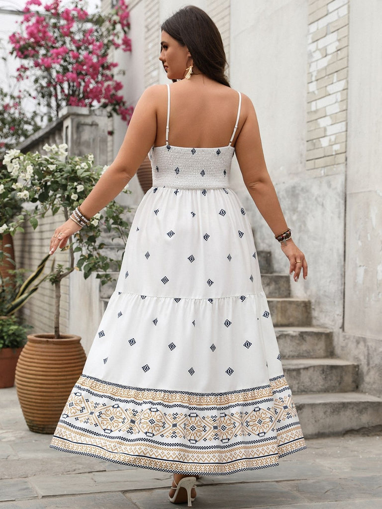[Plus Size] 1940s Floral Boho Style Spaghetti Strap Dress