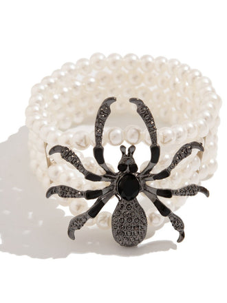 Vintage Halloween Spider Faux Pearl Bracelet