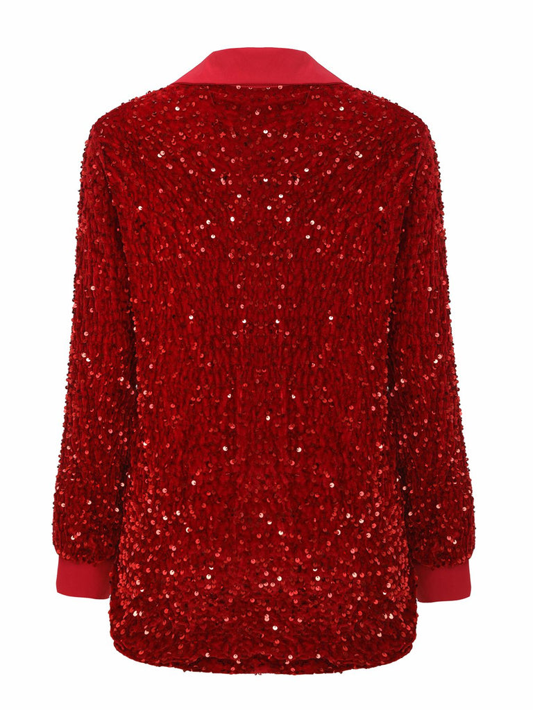 1940s Solid Velvet Sequined Lapel Blouse