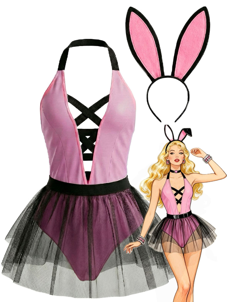 Pink 1950s Strappy Tulle Bunny Costume Set