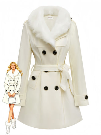 1940s Removable Faux-Fur Collar Buttons Coat