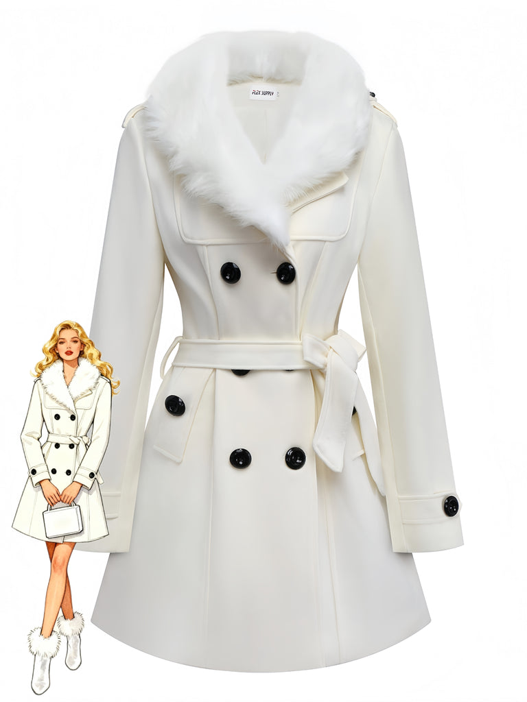 1940s Removable Faux-Fur Collar Buttons Coat