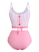 Pink 1950s Striped Bow Tie Back Swimsuit