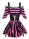 2PCS Pink 1970s Halloween Striped Pirate Costume Set