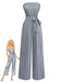 Grey 1930s Strapless Striped Belted Jumpsuit