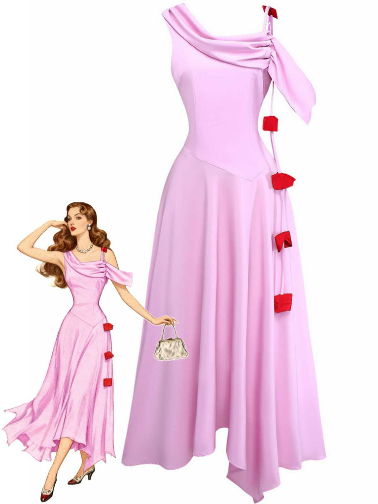 1980s Asymmetric One-Shoulder Draped Midi Dress