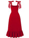 1930s Solid Bow Slit Ruffled Hem Suspender Dress