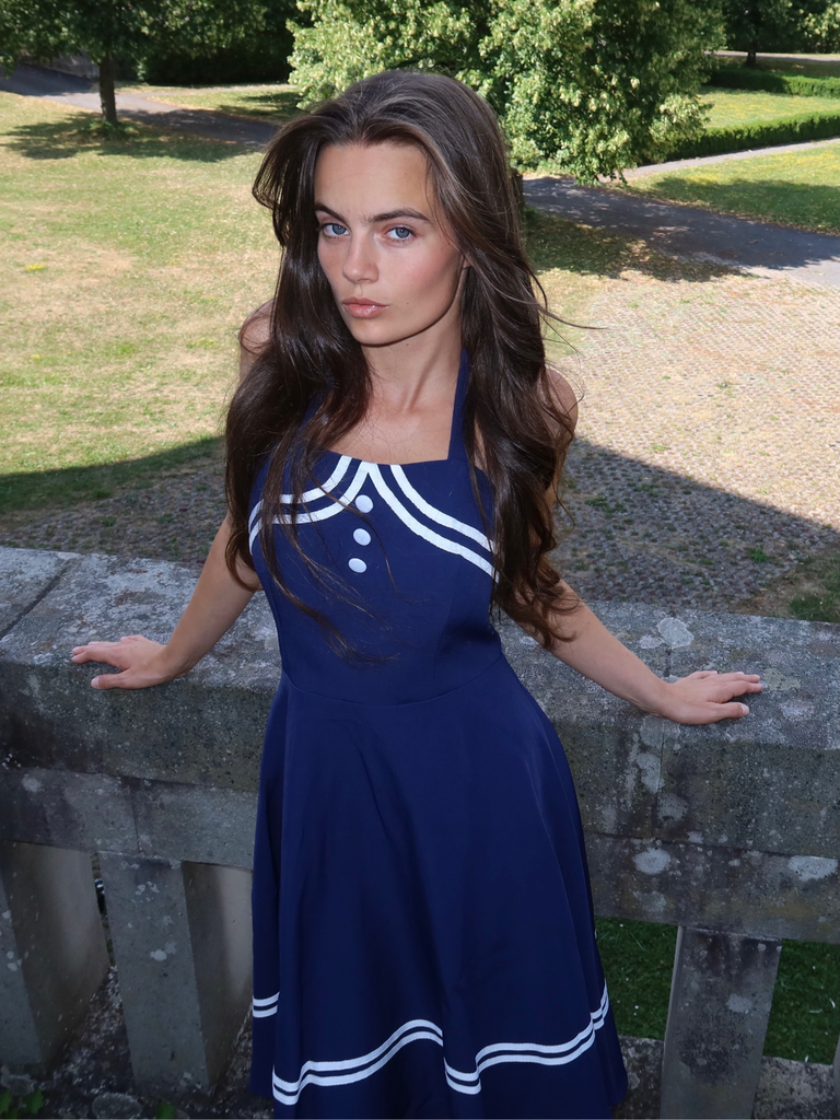 1950s Halter Navy Swing Dress