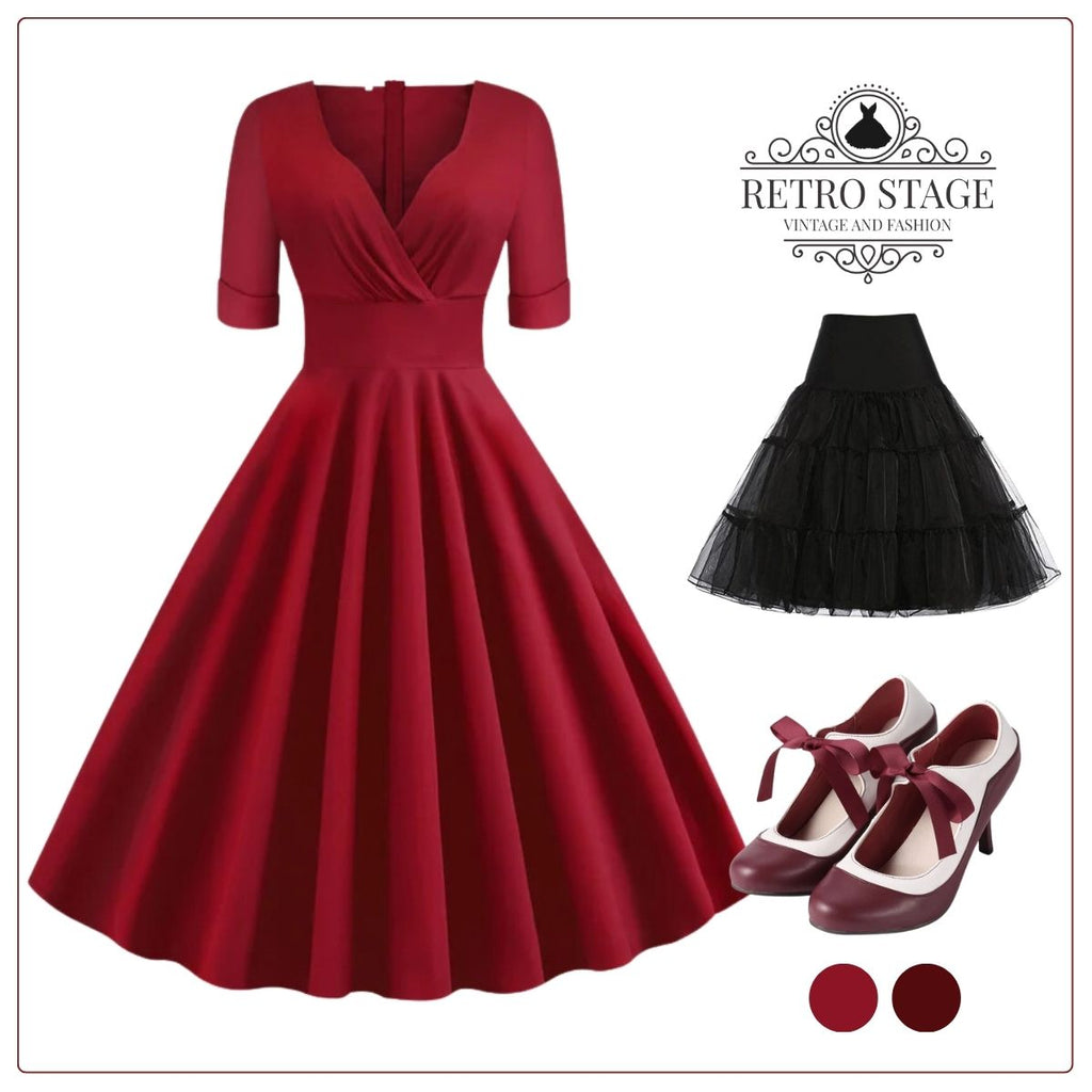 1950s Solid Sweetheart Fold Swing Dress