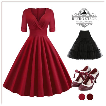 1950s Solid Sweetheart Fold Swing Dress