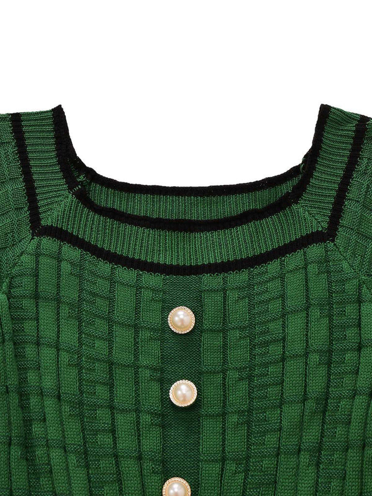 1960s Square Neck Pearl Button Knitted Dress