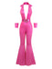 [Pre-Sale] Pink 1970s Metallic Deep V-Neck Disco Jumpsuit