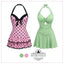 Pink 1940s Halter Polka Dots Bow One-Piece Swimsuit