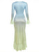 Ombre 1980s Ruched Ruffle-Hem Long-Sleeve Maxi Dress