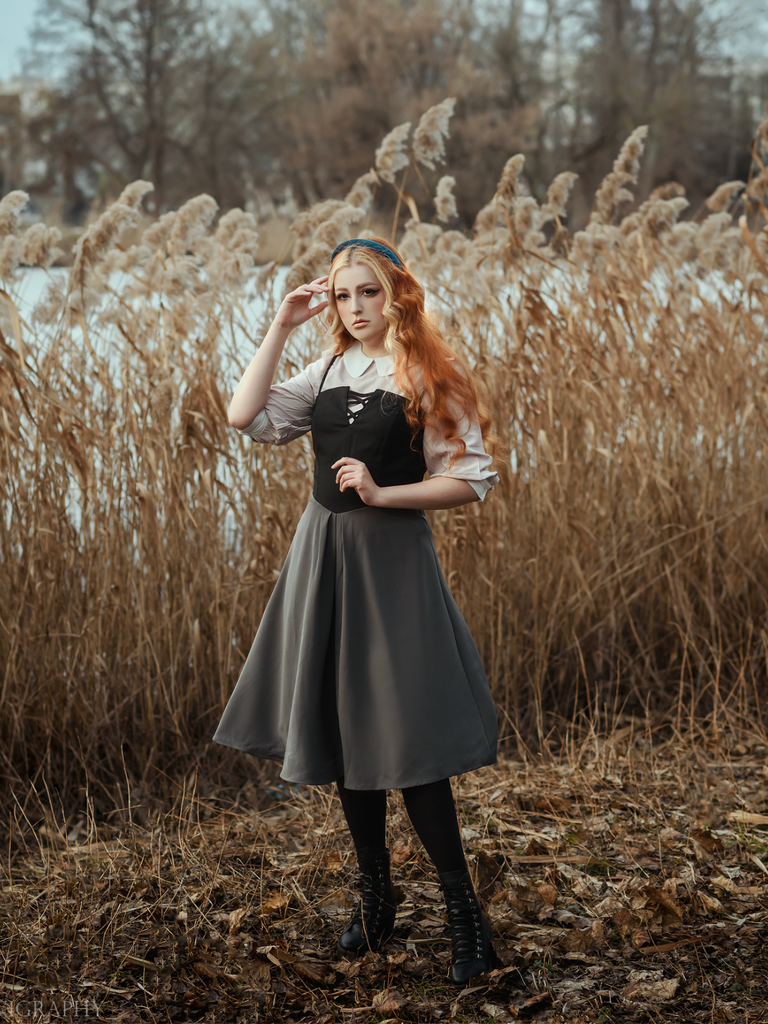 Gray 1940s Colorblock Pleated Suspender Dress