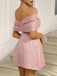 Pink 1950s Leaf Jaquard Off-Shoulder Dress