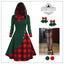 Green&Red 1950s Christmas Plaids Hooded Dress