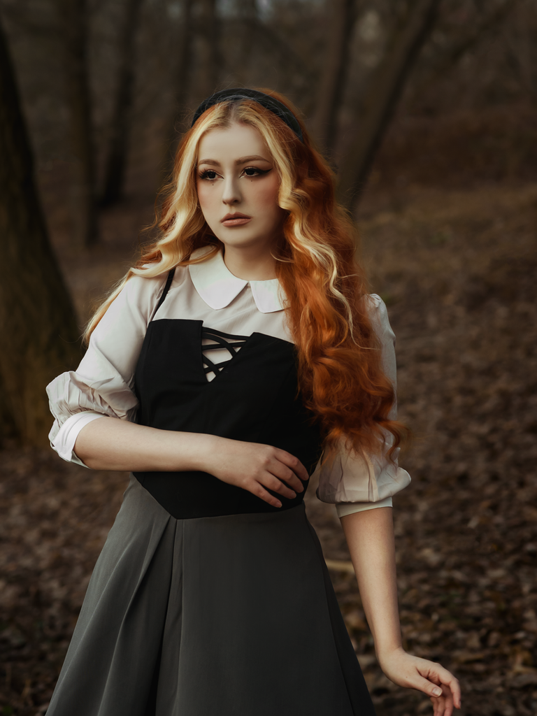 Gray 1940s Colorblock Pleated Suspender Dress