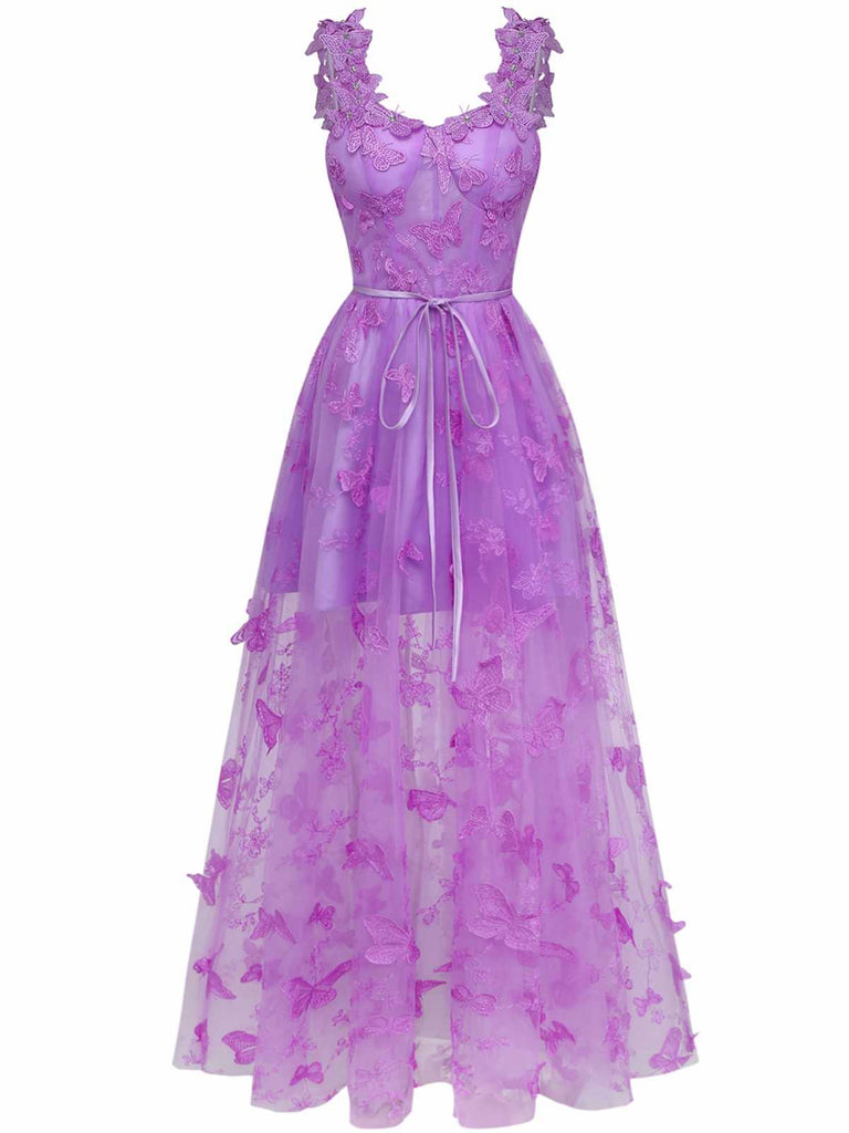 1930s Spaghetti Strap 3D Butterflies Mesh Maxi Dress