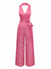 Pink 1970s Halter Lapel Satin Jumpsuit