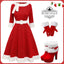 Red 1950s Solid Plush Christmas Dress