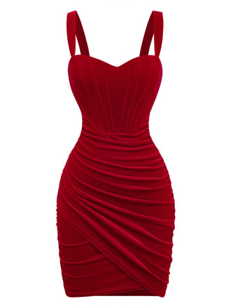 1980s Velvet Corset Ruched Sweetheart Mini Dress