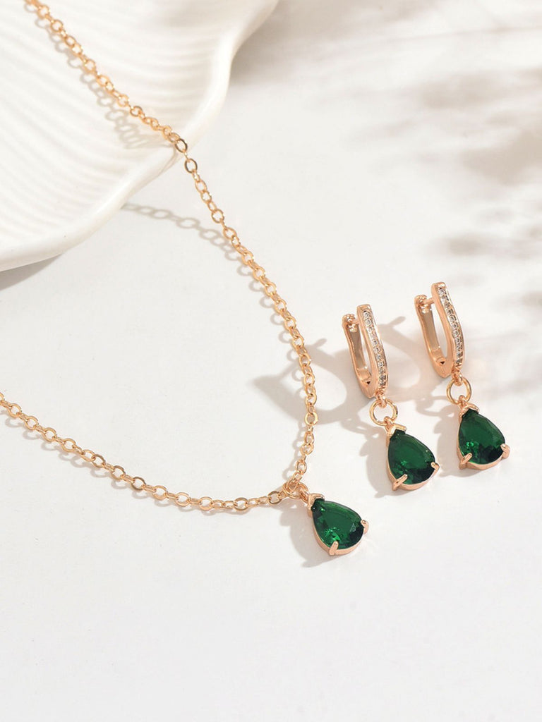 Gold Drop Earrings & Necklace Set