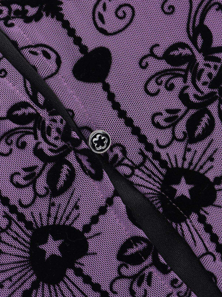 Purple 1930s Rose Flocked Neo-Chinese Dress