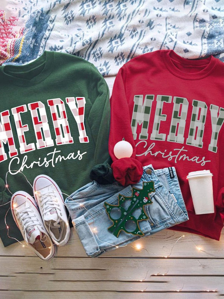 1980s Plaid Letter Christmas Sweatshirt