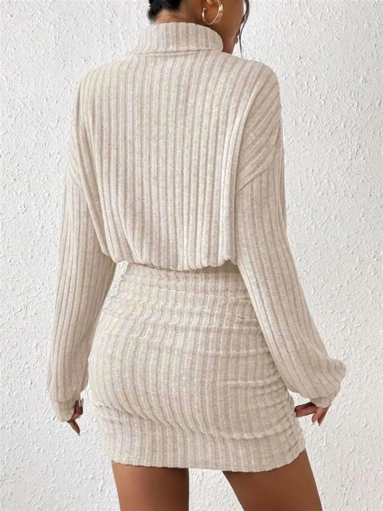 Gray 1960s Ribbed Turtleneck Sweater Bodycon Dress