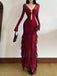 Wine Red 1970s Sheer Mesh Ruffle Maxi Dress