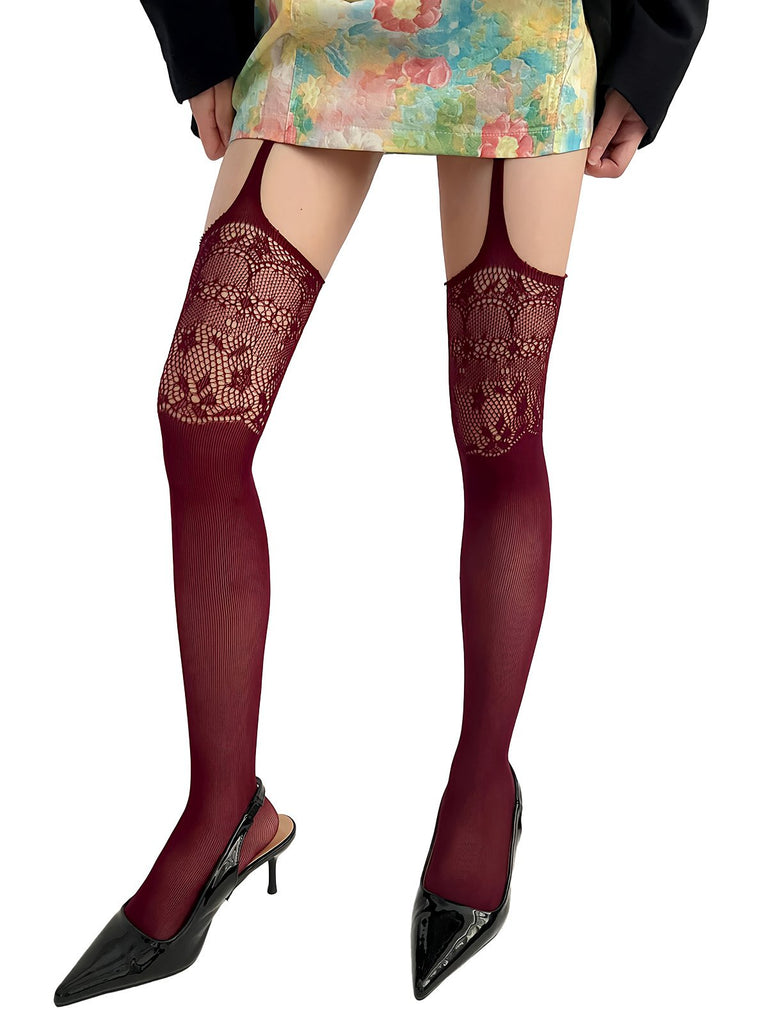 Vintage Lace Solid Suspender Pantyhose