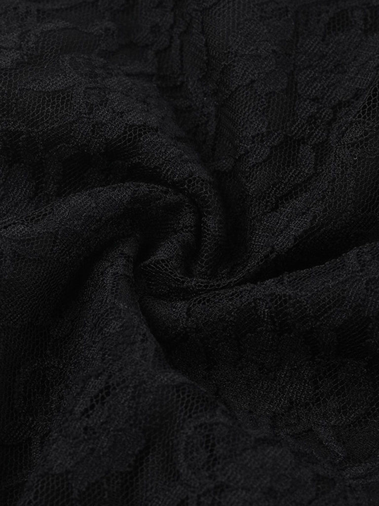 Black 1980s Cross Rhinestone Lace Strapless Tank Top